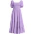 Women's Smocked Cotton Dobby Midi Puff Sleeve Dress, Front