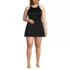Women's Plus Size Tugless High Neck Swim Dress Swimsuit, Front