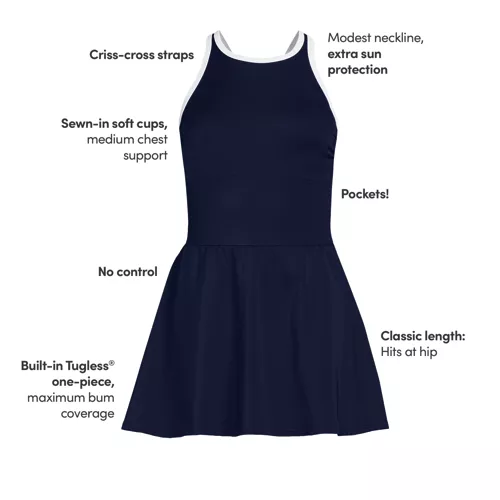 Women's Tugless High Neck Swim Dress Swimsuit, alternative image