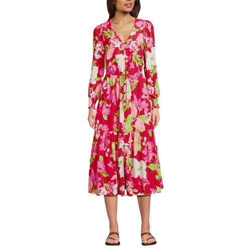 Women's Crepe Button Front Long Sleeve Midi Dress - image 5