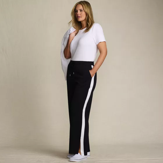 Women's Plus Size Sport Knit High Rise Relaxed Straight Leg Side Stripe Pants - primary