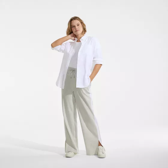 Women's Plus Size Sport Knit High Rise Relaxed Straight Leg Side Stripe Pants - primary