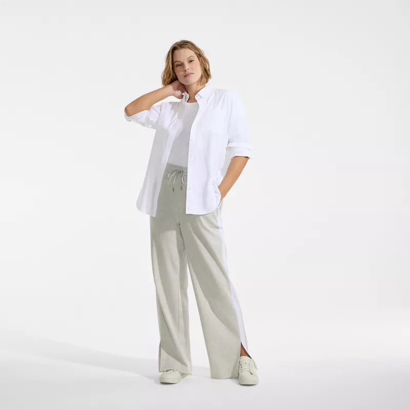 Women's Plus Size Sport Knit High Rise Relaxed Straight Leg Side Stripe Pants, alternative image