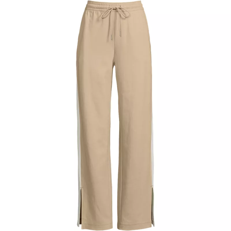 Women's Plus Size Sport Knit High Rise Relaxed Straight Leg Side Stripe Pants, Front