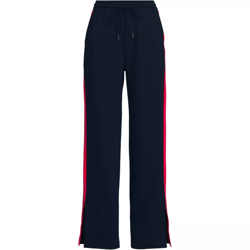 Women's Plus Size Sport Knit High Rise Relaxed Straight Leg Side Stripe Pants, Front