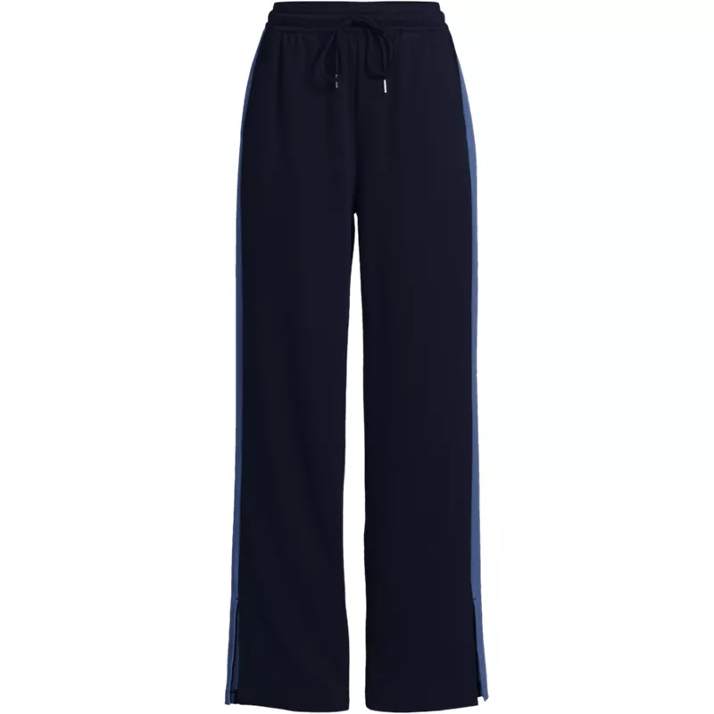 Women's Plus Size Sport Knit High Rise Relaxed Straight Leg Side Stripe Pants, Front