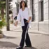 Women's Sport Knit High Rise Relaxed Straight Leg Side Stripe Pants, alternative image