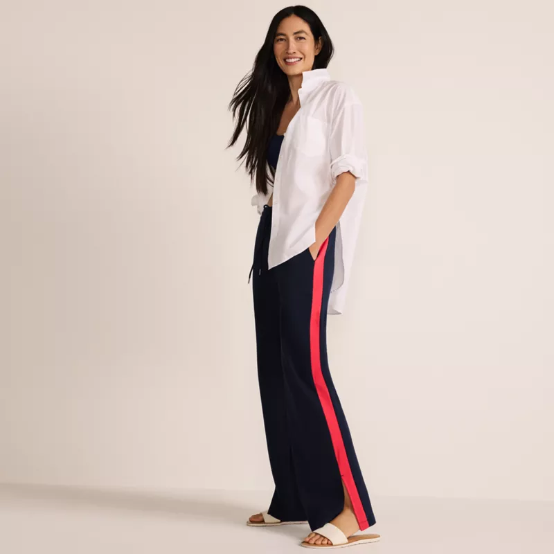 Women's Sport Knit High Rise Relaxed Straight Leg Side Stripe Pants, alternative image