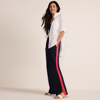 Women's Sport Knit High Rise Relaxed Straight Leg Side Stripe Pants - primary