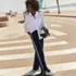 Women's Tall Sport Knit High Rise Relaxed Straight Leg Side Stripe Pants, alternative image