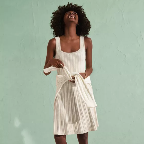 Women's Square Neck Above Knee Sweater Dress - primary