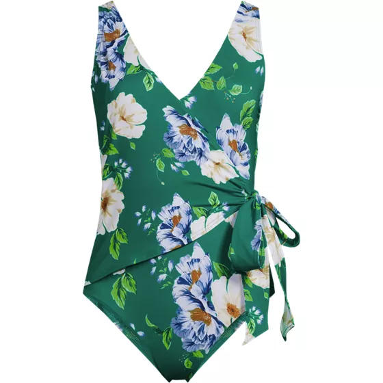 Women's Long Torso Side Tie Wrap One Piece Swimsuit - primary