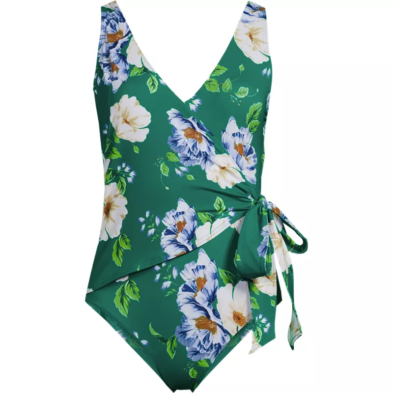 Women's Long Torso Side Tie Wrap One Piece Swimsuit, Front