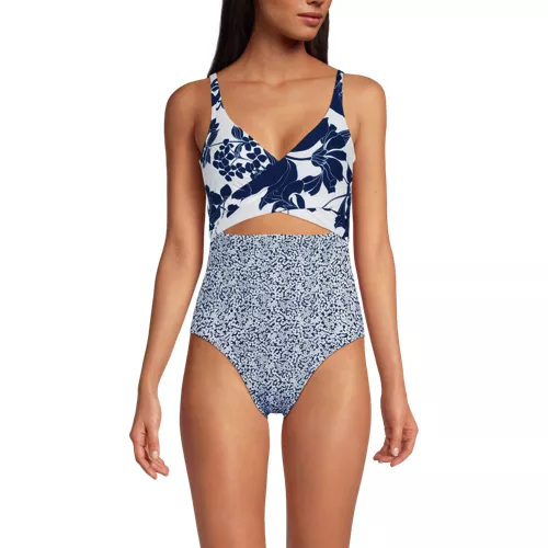  Women's Wrap Monokini High Leg One Piece Swimsuit, Front