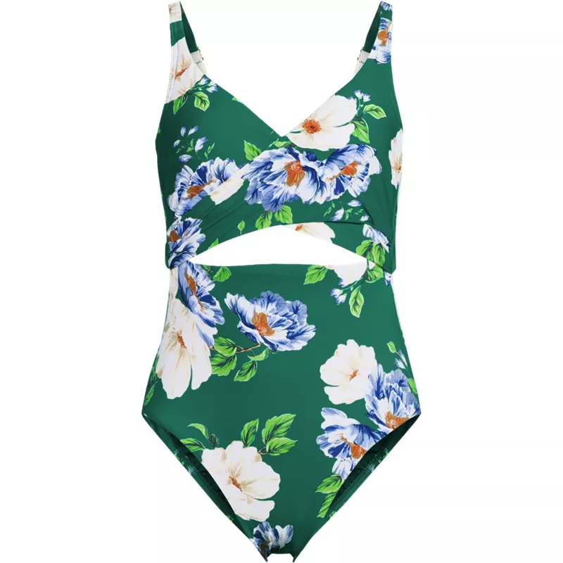 Women's Plus Size Wrap Monokini High Leg One Piece Swimsuit, Front