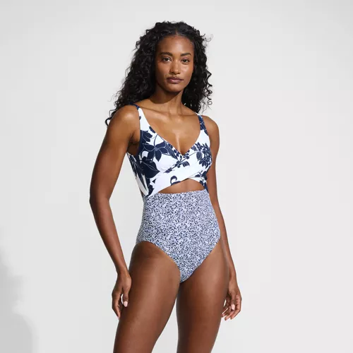  Women's Wrap Monokini High Leg One Piece Swimsuit, Front