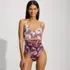 Women's Petite Wrap Monokini High Leg One Piece Swimsuit, Front