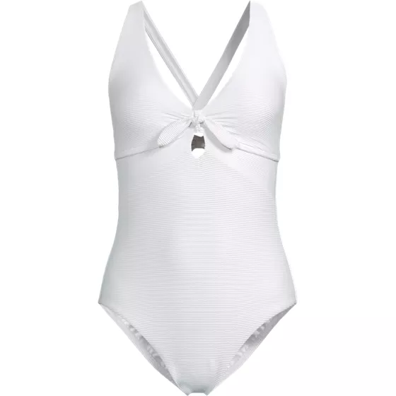 Women's Ribbed Knot Front One Piece Swimsuit - primary