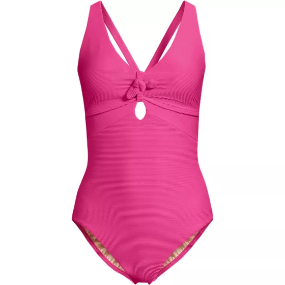 Women's Ribbed Knot Front One Piece Swimsuit - primary