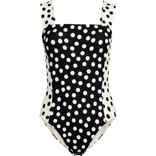 Wide Strap Square Neck High Leg Swimsuit, Women, size: 24, plus, Black, Spandex/Nylon-blend, by Lands' End
