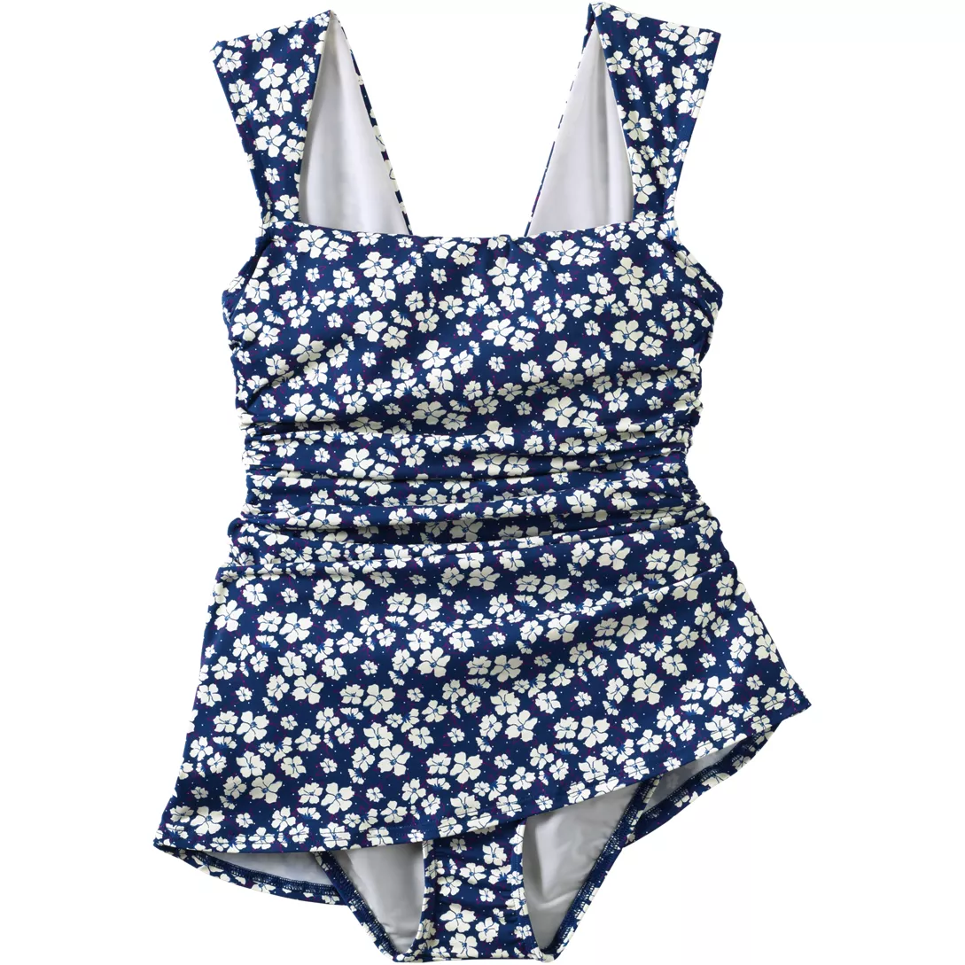 Women's Chlorine Resistant Square Neck Ruched Swim Dress One Piece Swimsuit
