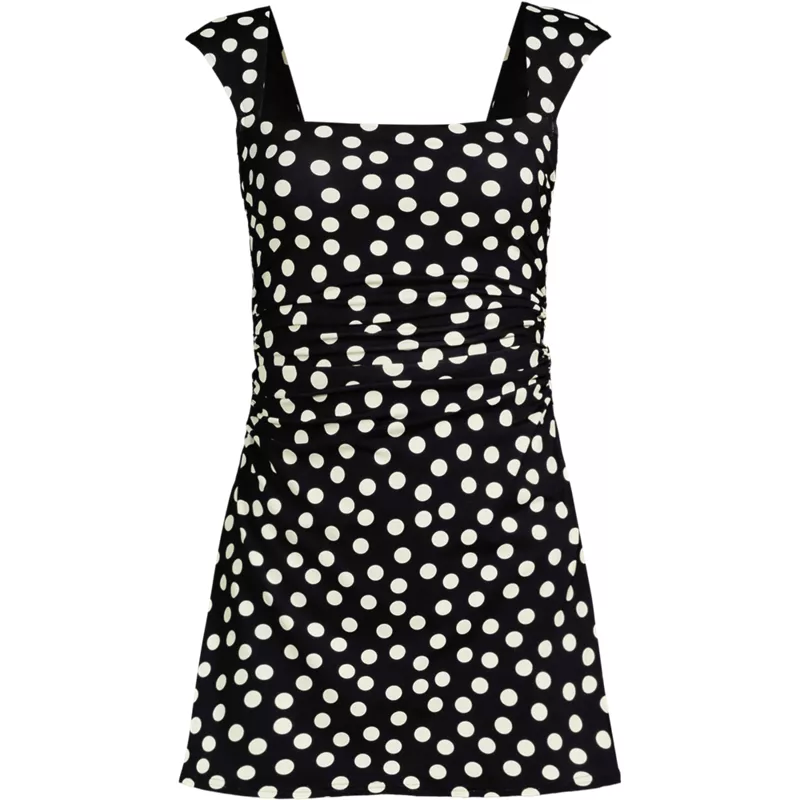 Women's Smoothing Square Neck Ruched Swim Dress Swimsuit, Front