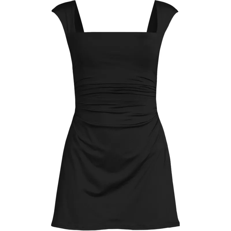 Women's Smoothing Square Neck Ruched Swim Dress Swimsuit, Front