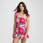 Women's Chlorine Resistant Square Neck Ruched Swim Dress One Piece Swimsuit