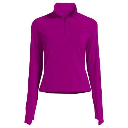 Quarter Zip Long Sleeve Rash Vest, Women, size: 24-26, plus, Purple, Spandex/Nylon-blend, by Lands’ End