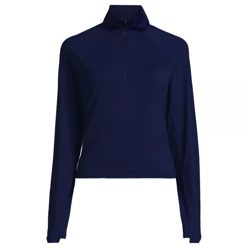 Women's Long Torso SunShade UPF 50 Quarter Zip Rash Guard, Front