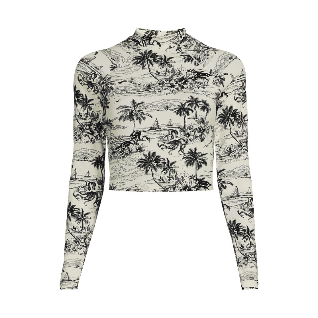 Women's Long Sleeve Mock Neck Cropped UPF 50 Sun Protection Rash Guard