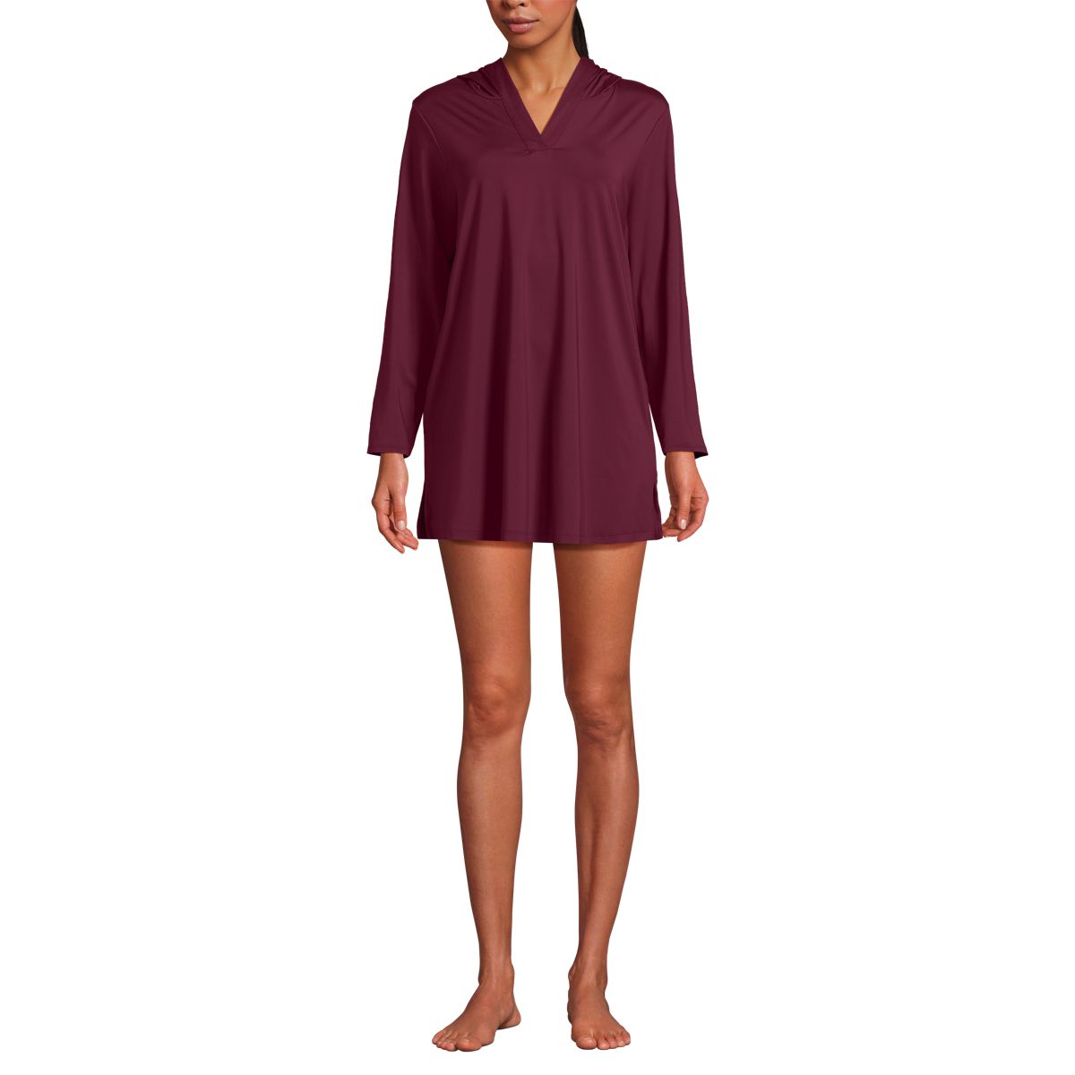 Women's UPF50 Sun Protection Hooded Mini Swim Cover-Up Dress