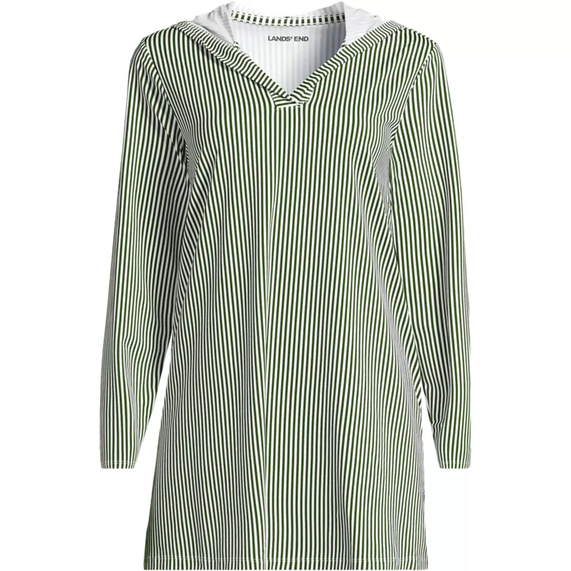 Women's Long Torso SunShade UPF 50 Hooded Mini Swim Swim Cover-Up Dress, Front