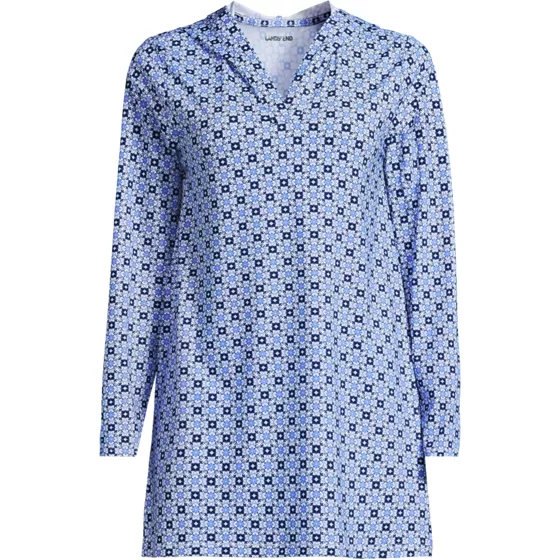 Women's Long Torso SunShade UPF 50 Hooded Mini Swim Swim Cover-Up Dress - primary