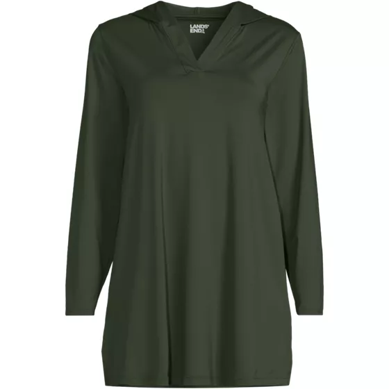 Women's Long Torso SunShade UPF 50 Hooded Mini Swim Swim Cover-Up Dress - primary