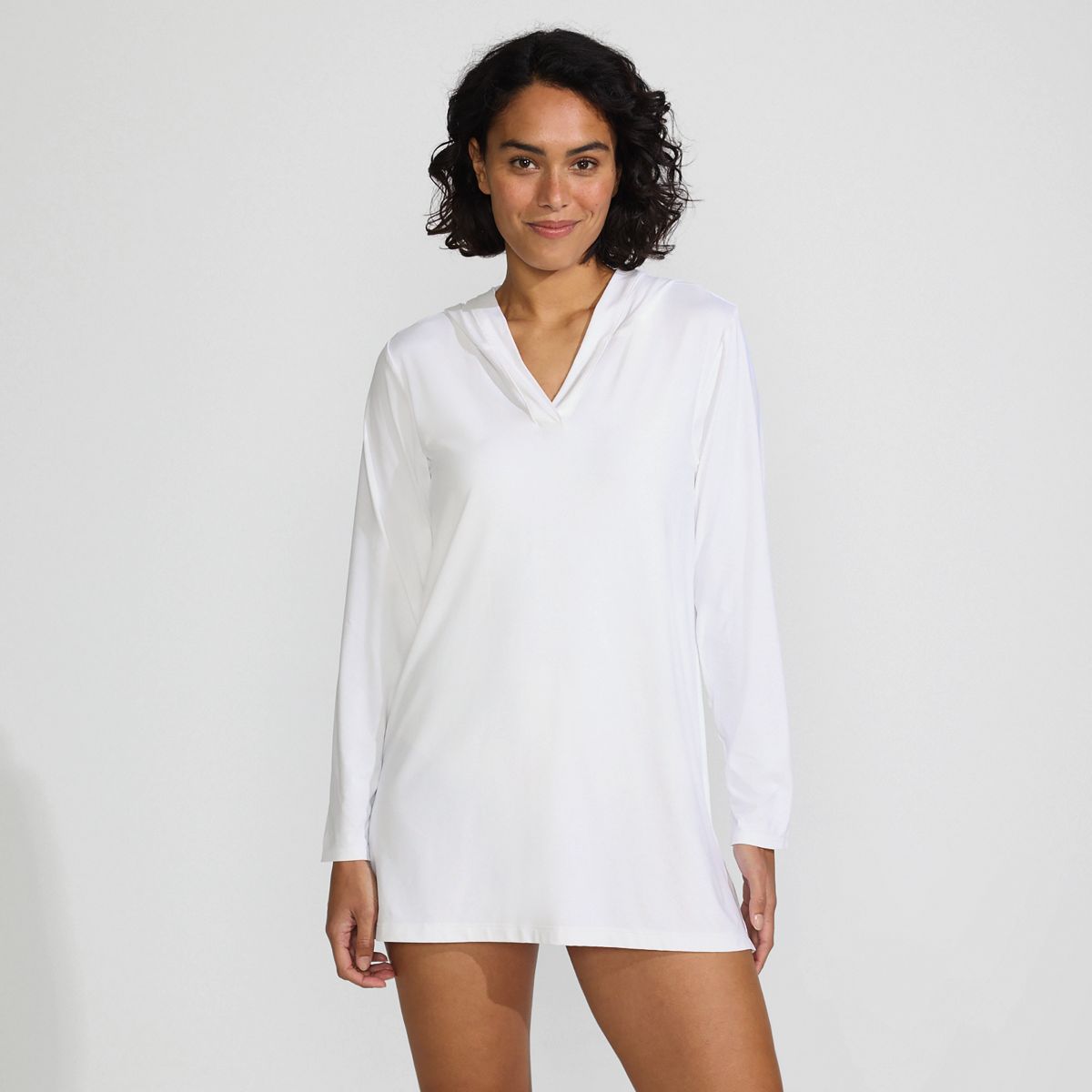 Women's UPF50 Sun Protection Hooded Mini Swim Cover-Up Dress