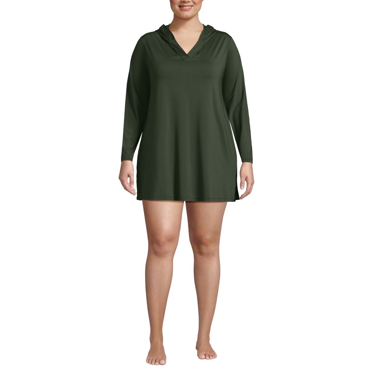 Women's Plus Size SunShade UPF 50 Hooded Mini Swim Swim Cover-Up Dress