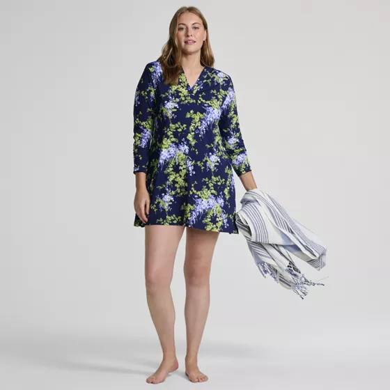 Women's Plus Size SunShade UPF 50 Hooded Mini Swim Swim Cover-Up Dress - primary