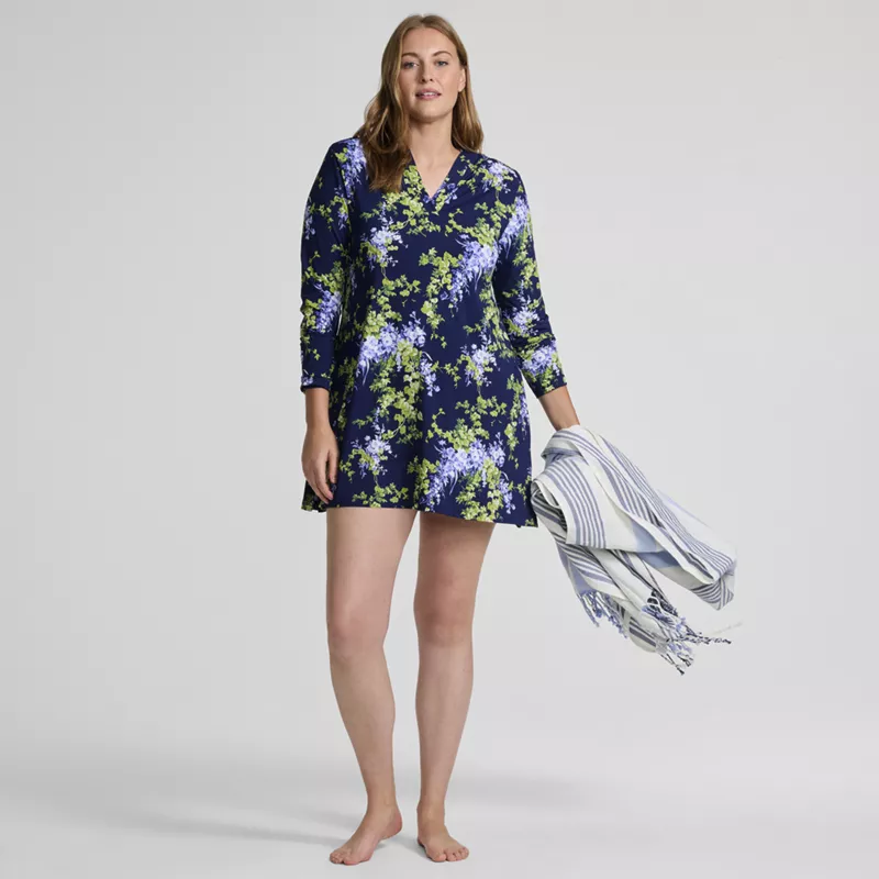 Women's Plus Size SunShade UPF 50 Hooded Mini Swim Swim Cover-Up Dress, alternative image