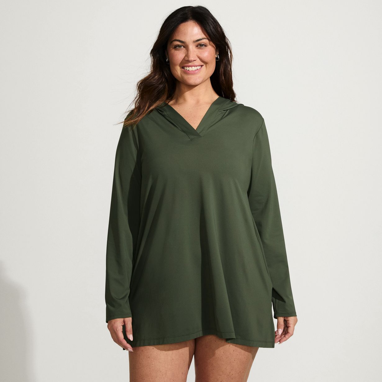 Women's Plus Size SunShade UPF 50 Hooded Mini Swim Swim Cover-Up Dress