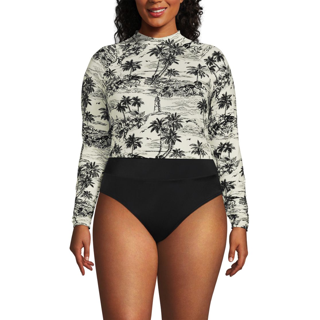 Women's Long Sleeve Mock Neck Cropped UPF 50 Sun Protection Rash Guard