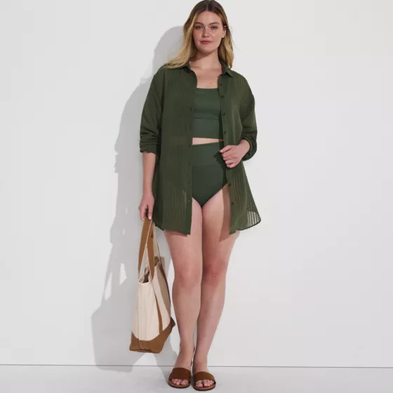 Women's Rayon Rib Button Down Cover-Up - primary