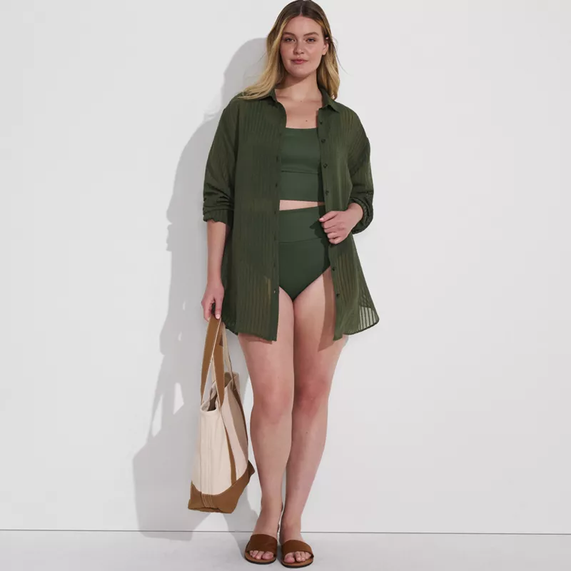 Women's Plus Size Rayon Rib Button Down Cover-Up, alternative image