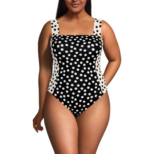 Lands' End Badeanzug Mit Karree-ausschnitt, Extra Hohes Bein, Damen, Größe:48 Plus, Schwarz, Elasthan/nylon-mischung, By Lands' End 