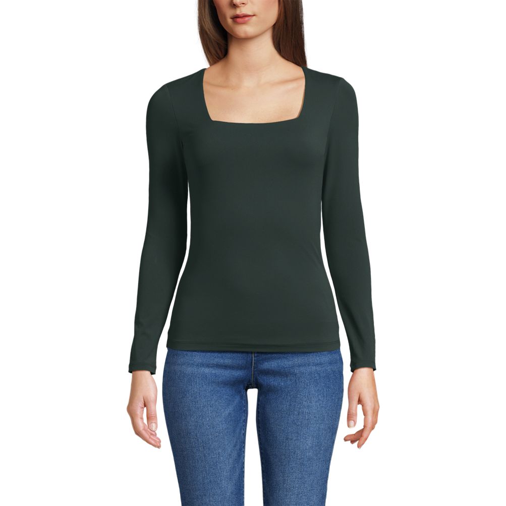 Women's Long Sleeve Tugless Double Layer Square Neck Knit