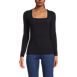 Women's Long Sleeve Tugless Double Layer Square Neck Knit Top, Front