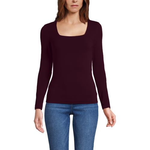 Women's Long Sleeve Tugless Double Layer Square Neck Knit Top - image 5