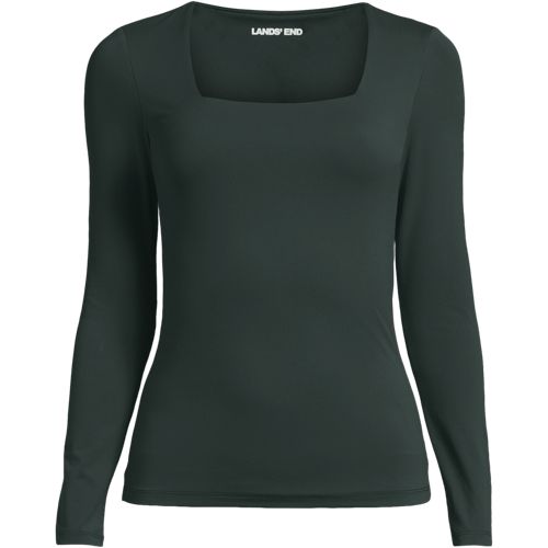 Women's Long Sleeve Tugless Double Layer Square Neck Knit Top, Front