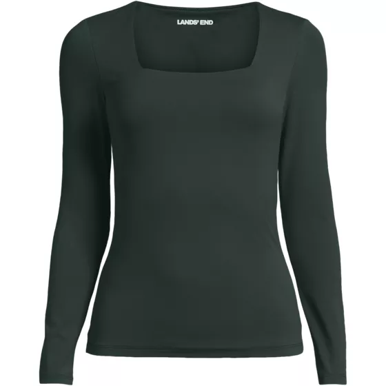 Women's Long Sleeve Tugless Double Layer Square Neck Knit Top - primary