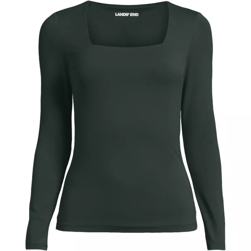 Women's Long Sleeve Tugless Double Layer Square Neck Knit Top, Front